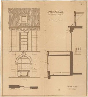 Bestelmeyer, German; Cambridge (Massachusetts, USA); Germanisches Museum der Harvard University - Südfassade, Fenster (Teilansicht; Schnitte)