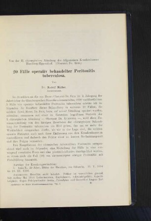 20 Fälle operativ behandelter Peritonitis tuberculosa.
