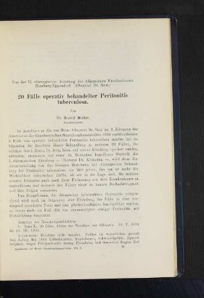 20 Fälle operativ behandelter Peritonitis tuberculosa.