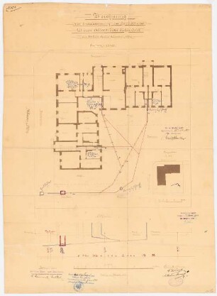 Arbeiterwohnhaus, Berlin-Westend: Grundriss EG, Entwässerung 1:100