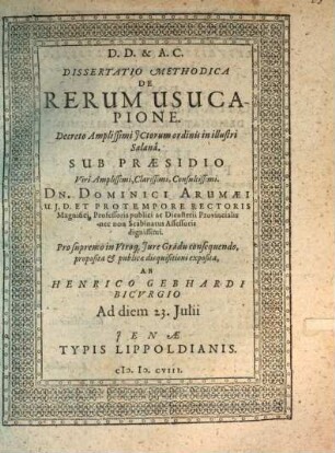 Diss. method. de rerum usucapione