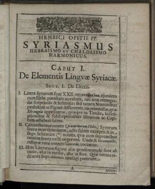 Caput I. De Elementis Linguæ Syriacæ.