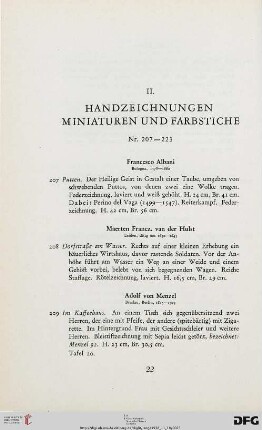 II. Handzeichnungen, Miniaturen und Farbstiche (Nr. 207-223)