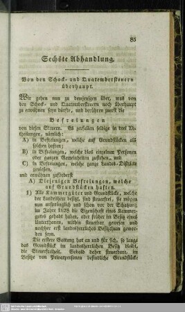 Sechste Abhandlung. Von den- Schock- und Quatembersteuern überhaupt