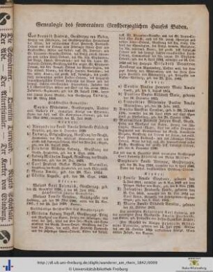 Genealogie des souverainen Großherzoglichen Hauses Baden.
