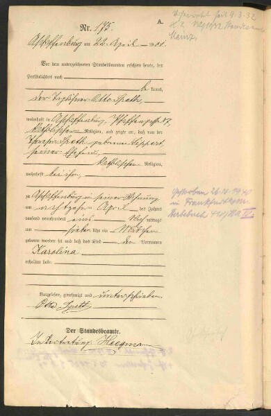Standesamtsbuch der Stadt Aschaffenburg: Geburten 365/1900 - 184/1901