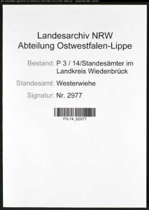 Sterberegister Standesamt Westerwiehe