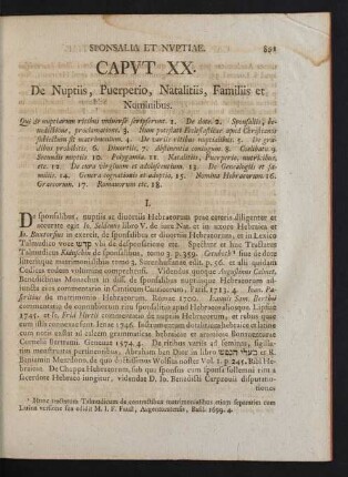 Caput XX. De Nuptiis, Puerperio, Natalitiis, Familiis et Nominibus
