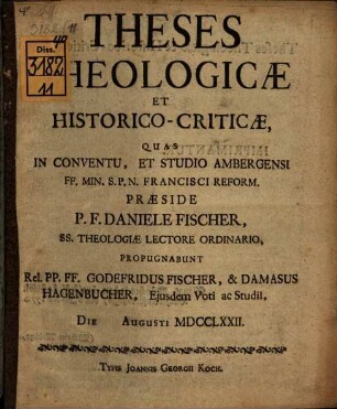 Theses theologicae et historico-criticae