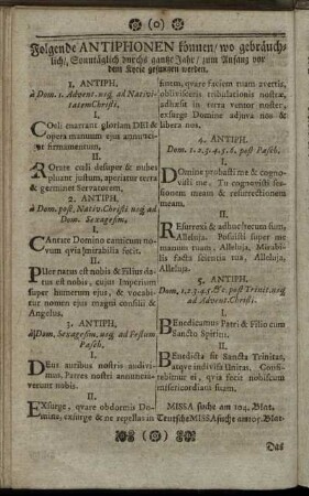 Folgende Antiphonen können/ wo gebräuchlich, Sonntäglich durchs gantze Jahr/ zum Anfang vor dem Kyrie gesungen weden.