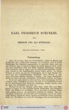 Karl Friedrich Schinkel als Mensch und Künstler
