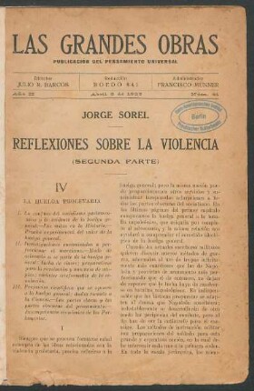 1923004100: Reflexiones sobre la violencia, [2] : (segunda parte)