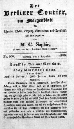No. 850, Dienstag, den 1. Dezember 1829