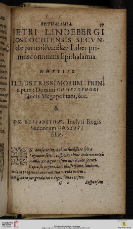 Liber primus, continens epithalamia