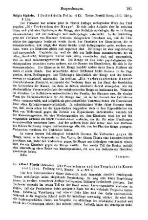 191-192, Albert Vögele. Der Pessimismus und das Tragische in Kunst und Leben. 1910