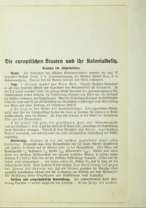 Die europäischen Staaten und ihr Kolonialbesitz