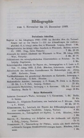 Bibliographie vom 1. November bis 15. December 1889.