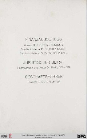 Finanzausschuss / Juristischer Beirat / Geschäftsführer