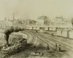 Chicago, Stadt : USA. Chicago. Michigan Avenue und Station of the Illinois Central Railway im Jahre 1863