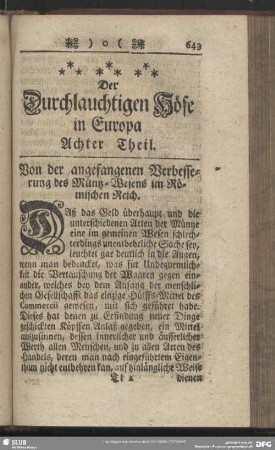 Von der angefangenen Verbesserung des Müntz-Wesens im Römischen Reich