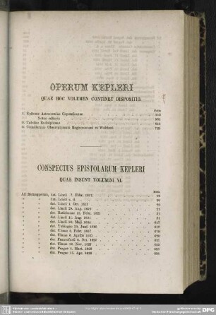 Operum Kepleri. Quae hoc volumen continet dispositio.