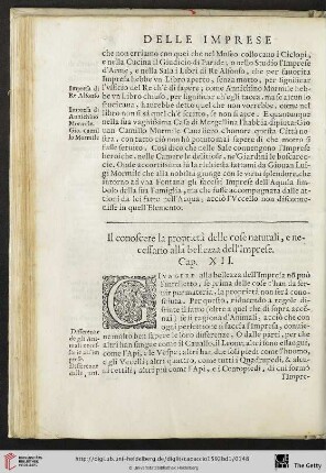Cap. XII. Il conoscere la proprietà delle cose naturali e necessario alla bellezza dell' Imprese