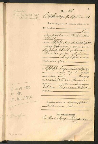Standesamtsbuch der Stadt Aschaffenburg: Geburten 365/1900 - 184/1901