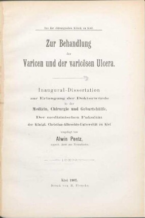 Zur Behandlung der Varicen und der varicösen Ulcera