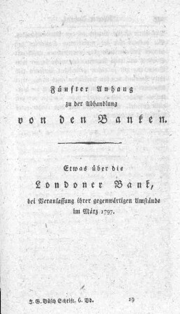 Fünfter Anhang zu der Abhandlung von den Banken.