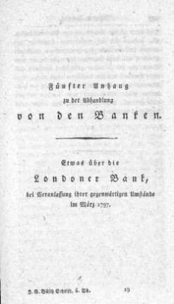 Fünfter Anhang zu der Abhandlung von den Banken.