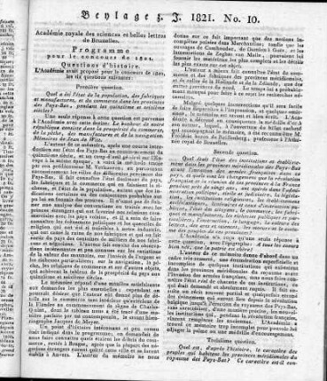 Programme / Académie Royale des Sciences et Belles-Lettres de Bruxelles : pour le concours de. - Bruxelles, 1821