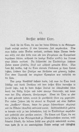VI. Dressur wilder Tiere.