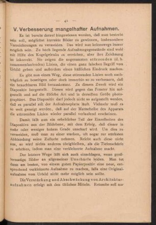 V. Verbesserung mangelhafter Aufnahmen.