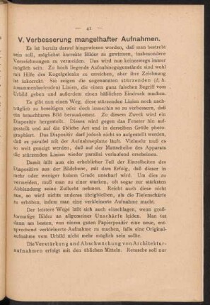 V. Verbesserung mangelhafter Aufnahmen.