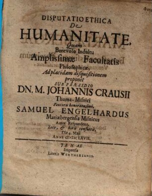 Disputatio Ethica De Humanitate