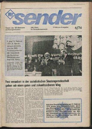Betriebszeitung 'WF-Sender', Nr.6/1974 (3. Februarausgabe 1974)