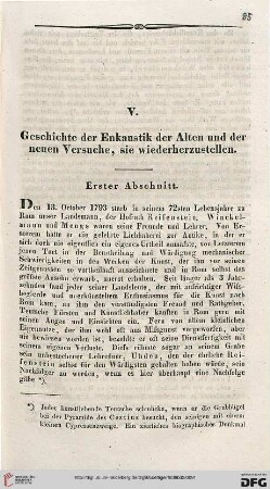 V: Geschichte der Enkaustik der Alten und der neuen Versuche, sie wiederherzustellen