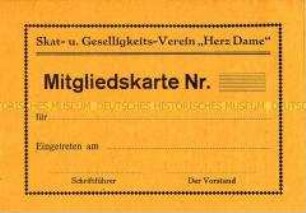 Vordruck einer Mitgliedskarte des Skat- und Geselligkeits-Vereins "Herz Dame"