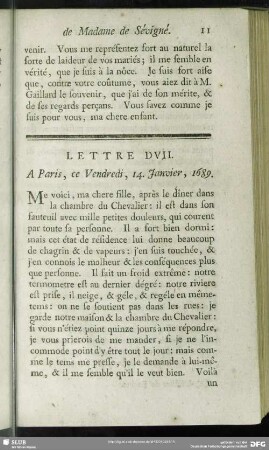 Lettre DVII. A Paris, ce Vendredi, 14. Janvier, 1689