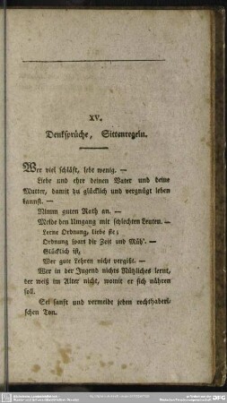 XV. Denksprüche, Sittenregeln