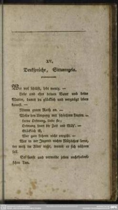 XV. Denksprüche, Sittenregeln