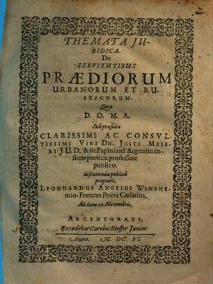 Themata Iuridica. De Servitutibus Praediorum Urbanorum Et Rusticorum