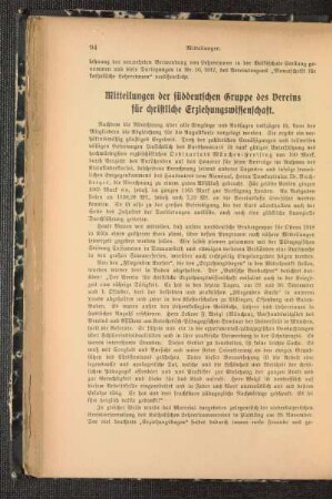 Mitteilungen der süddeutschen Gruppe des Vereins für christliche Erziehungswissenschaft