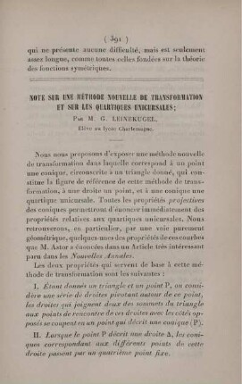 Note sur une méthode nouvelle de transformation et sur les quartiques unicursales.