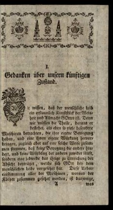 I. Gedanken über unsern künftigen Zustand