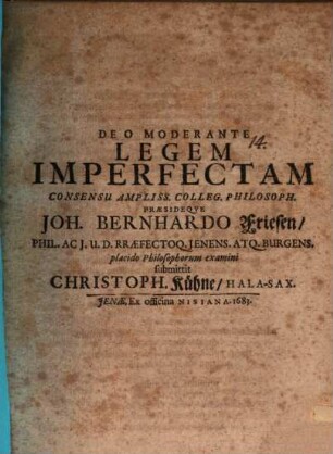 Deo Moderante Legem Imperfectam