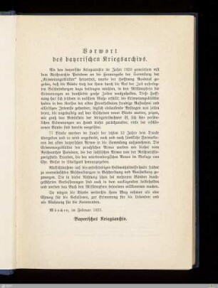 Vorwort des bayerischen Kriegsarchivs