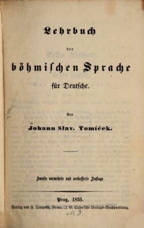 Lehrbuch der böhmischen Sprache für Deutsche