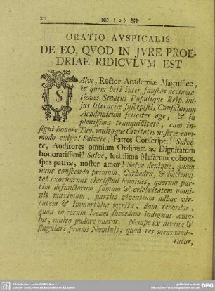 Oratio Auspicalis De Eo, Quod In Jure Proedriae Ridiculum Est