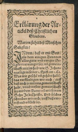Erklärung der Artickel deß Christlichen Glaubens.